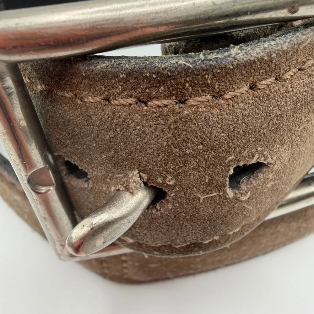 Cole Haan Mens Belt‎ Black Leather Brown Suede Silver Buckle Casual Size 36